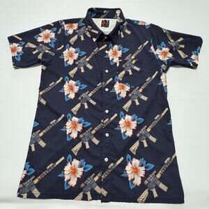Oaf Nation Shirt Mens Medium Blue Floral Button Up Short Sleeve Hawaiian